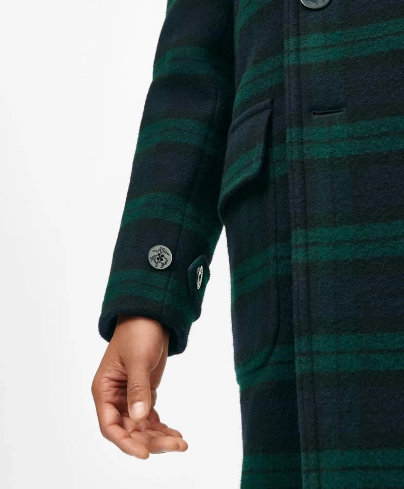 Wool Double-Breasted Black Watch Overcoat