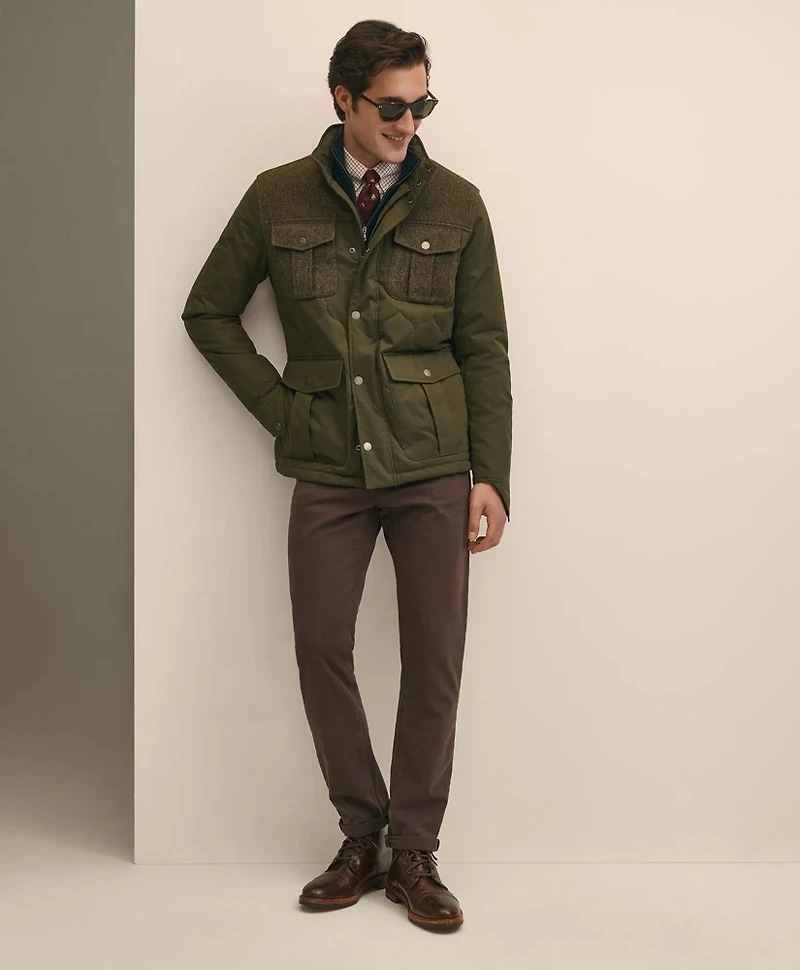 Cotton-Wool Blend Field Jacket With Tweed Accents, Packable Hood