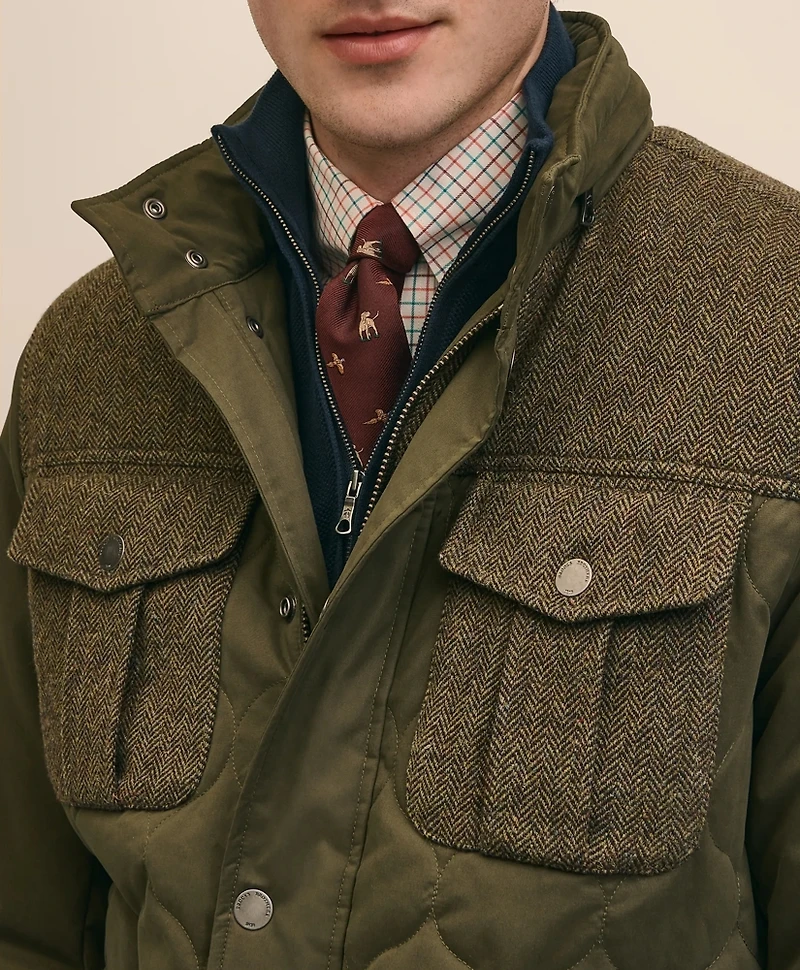 Cotton-Wool Blend Field Jacket With Tweed Accents, Packable Hood