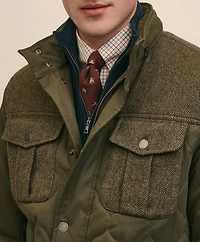 Cotton-Wool Blend Field Jacket With Tweed Accents, Packable Hood