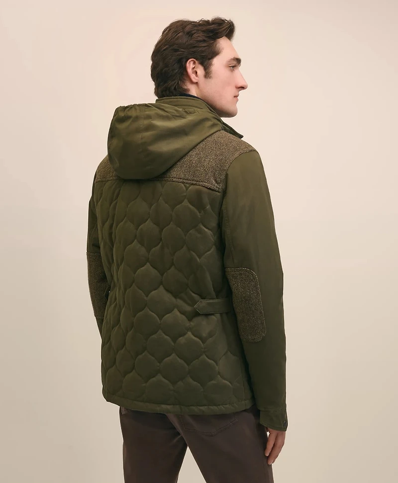 Cotton-Wool Blend Field Jacket With Tweed Accents, Packable Hood
