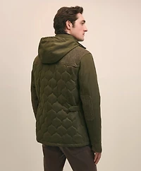 Cotton-Wool Blend Field Jacket With Tweed Accents, Packable Hood