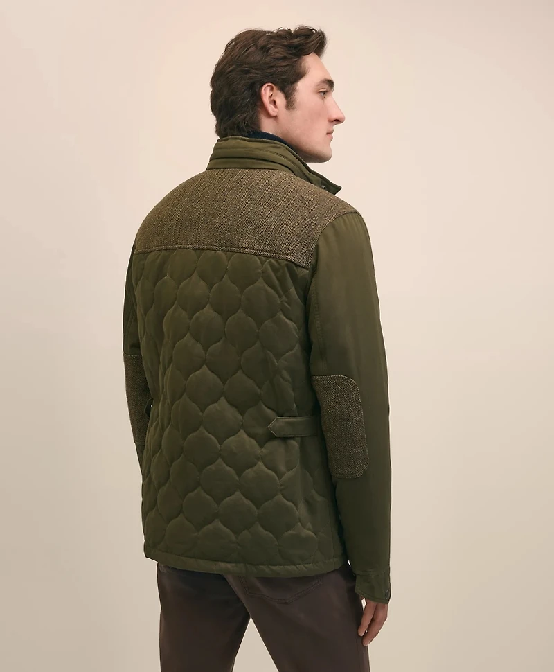 Cotton-Wool Blend Field Jacket With Tweed Accents, Packable Hood