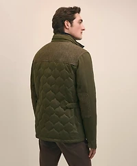 Cotton-Wool Blend Field Jacket With Tweed Accents, Packable Hood