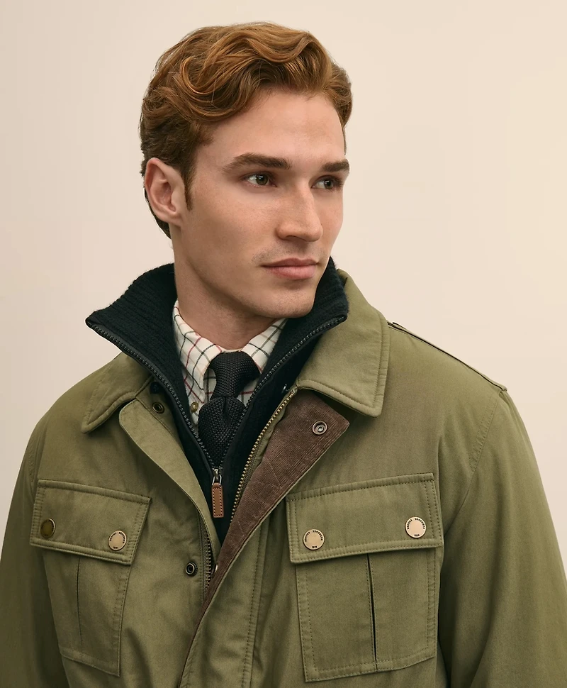 Cotton Field Jacket With Removable Shearling Collar