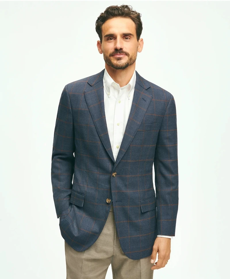 Traditional Fit Stretch Wool Hopsack Windowpane Sport Coat