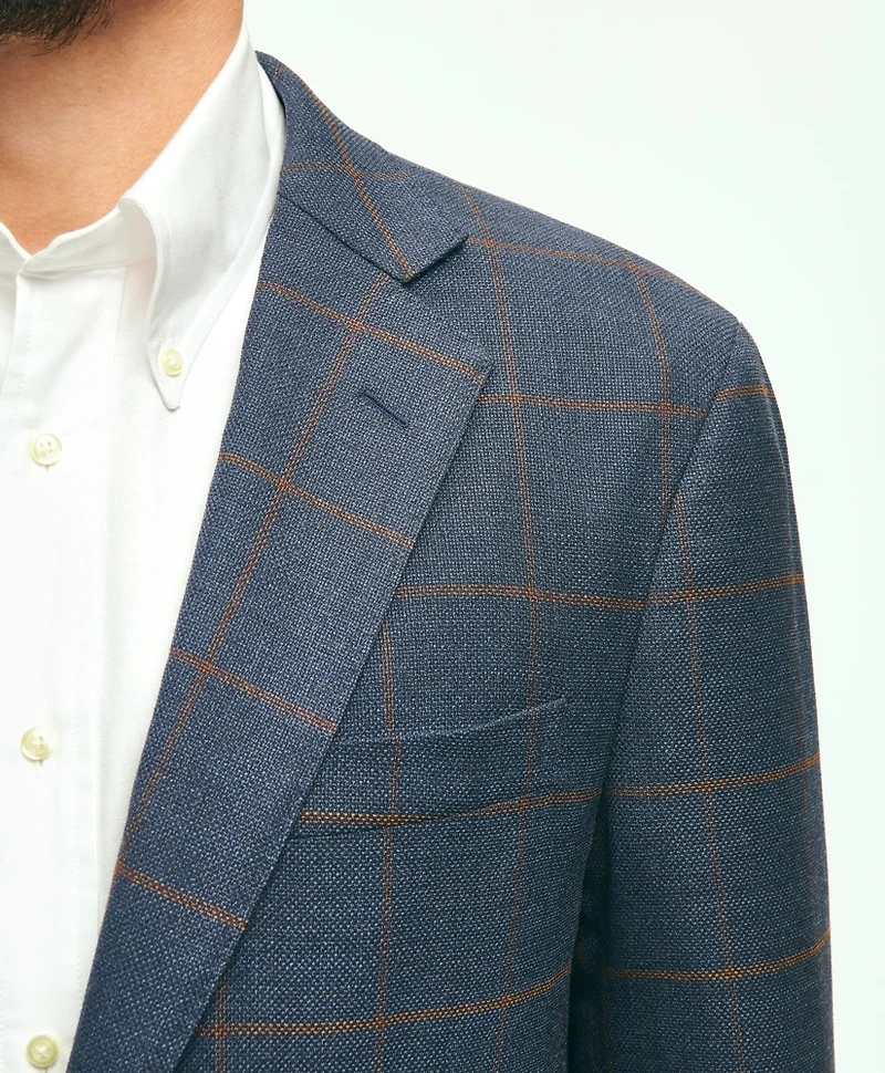 Traditional Fit Stretch Wool Hopsack Windowpane Sport Coat