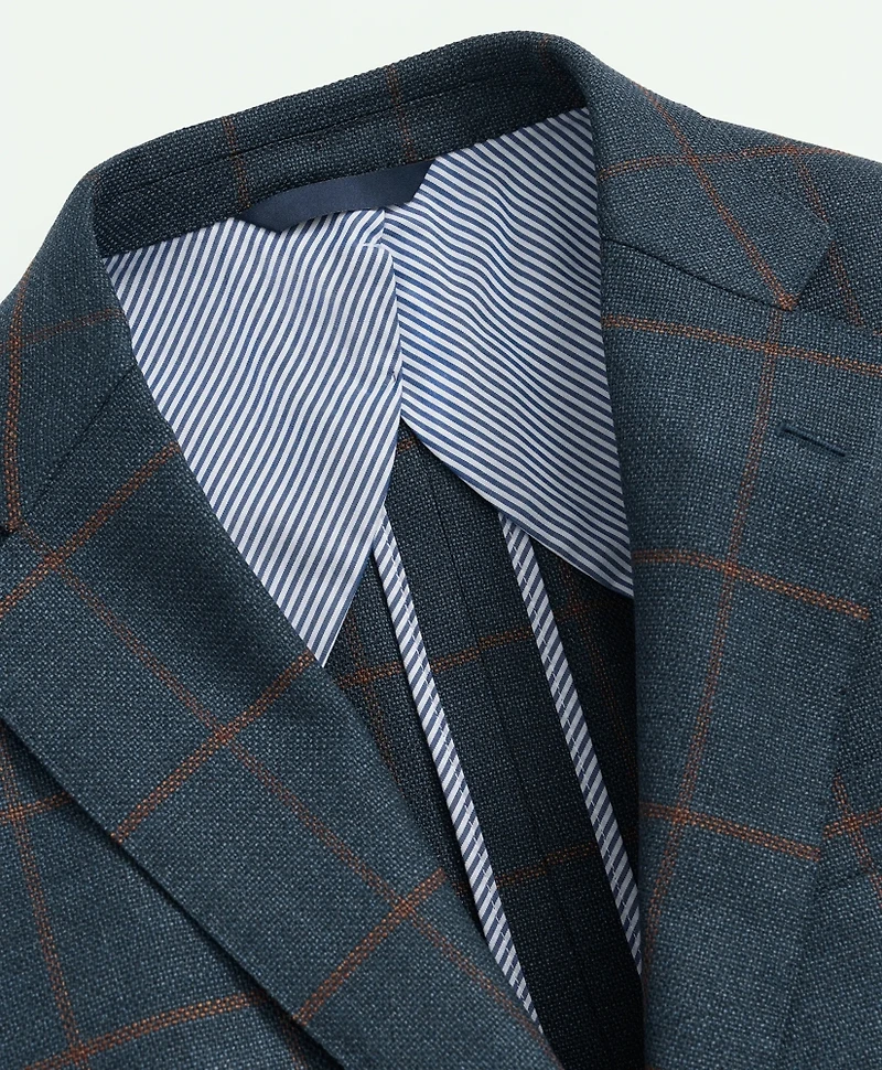 Traditional Fit Stretch Wool Hopsack Windowpane Sport Coat
