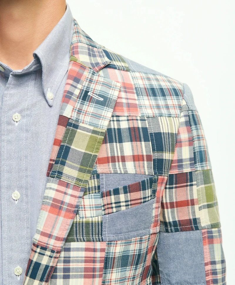 Classic Fit Chambray-Madras Patchwork Sport Coat Cotton