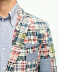 Classic Fit Chambray-Madras Patchwork Sport Coat Cotton