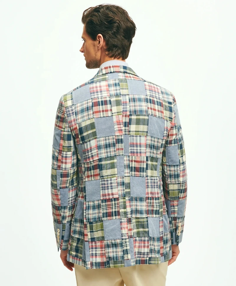 Classic Fit Chambray-Madras Patchwork Sport Coat Cotton