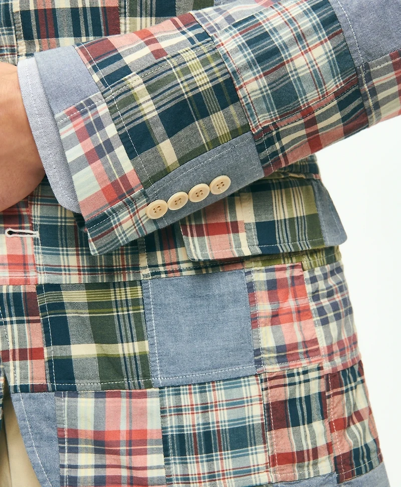 Classic Fit Chambray-Madras Patchwork Sport Coat Cotton