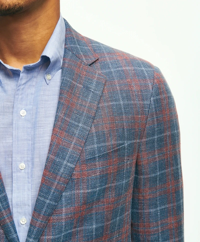 Classic Fit 1818 Plaid Hopsack Sport Coat Linen-Wool Blend