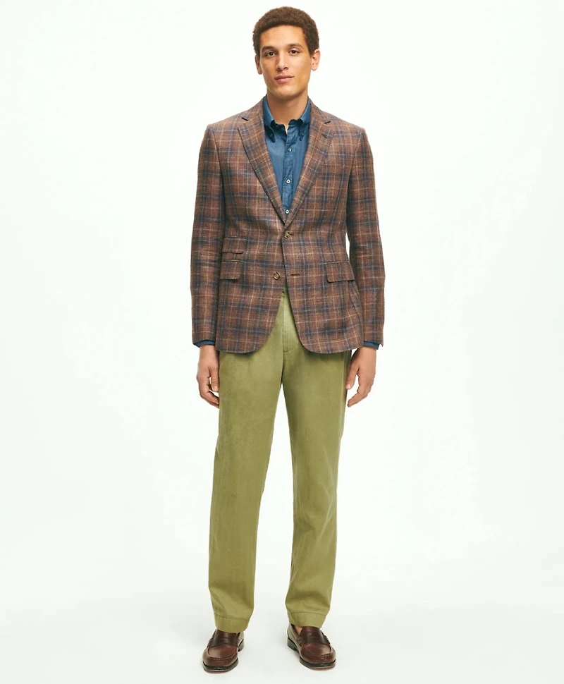 Slim Fit Plaid Hopsack Sport Coat Linen-Wool Blend