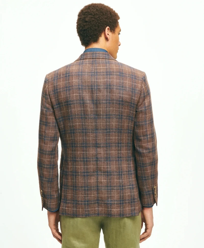 Slim Fit Plaid Hopsack Sport Coat Linen-Wool Blend