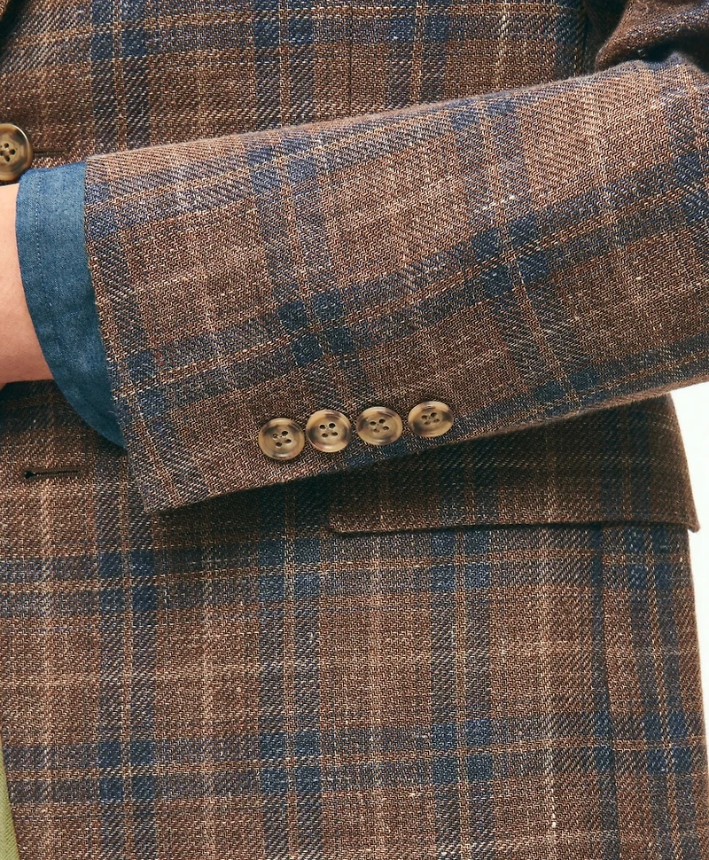 Slim Fit Plaid Hopsack Sport Coat Linen-Wool Blend