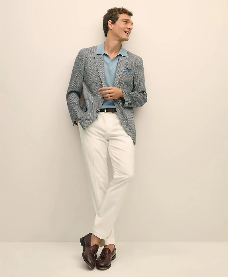 Classic Fit Linen-Wool Blend Knit Sport Coat Houndstooth