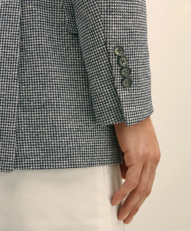 Classic Fit Linen-Wool Blend Knit Sport Coat Houndstooth