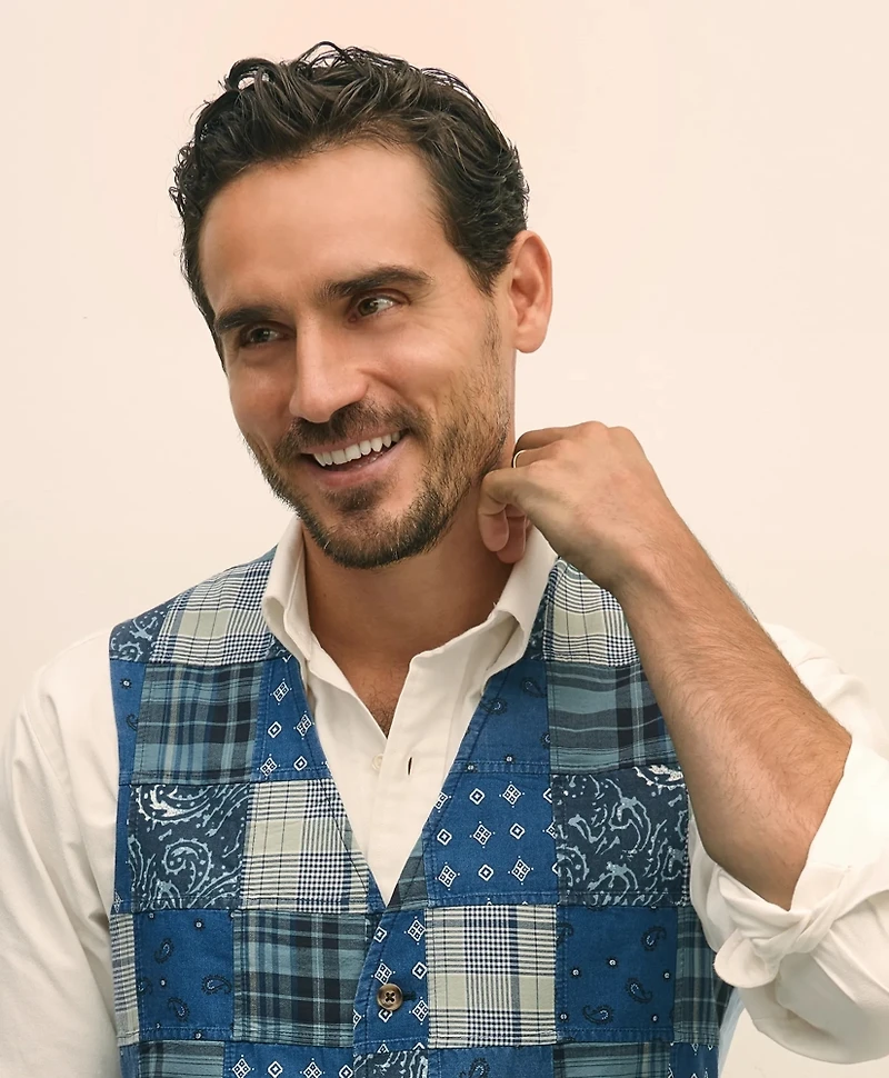 Classic Fit Cotton Patchwork Madras Vest