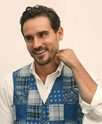 Classic Fit Cotton Patchwork Madras Vest