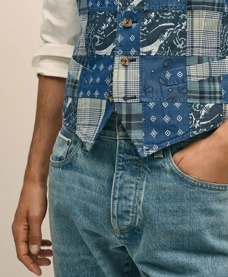 Classic Fit Cotton Patchwork Madras Vest