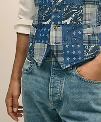 Classic Fit Cotton Patchwork Madras Vest