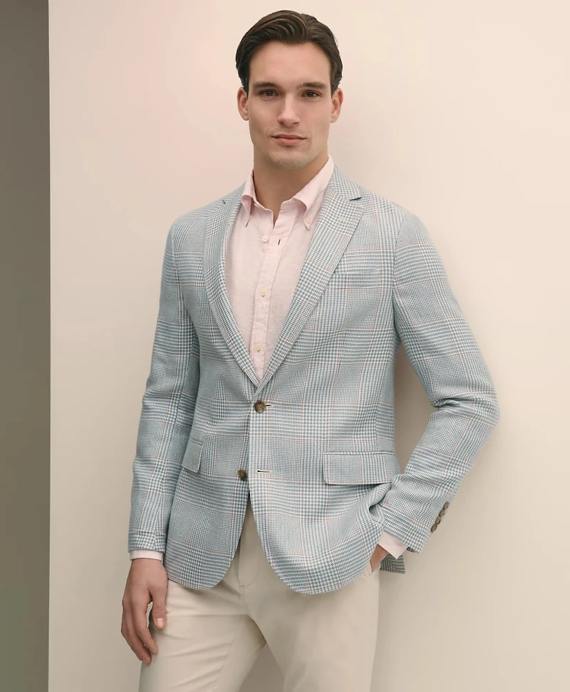 Classic Fit Linen-Wool-Silk Glen Plaid Sport Coat
