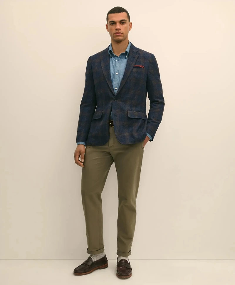 Slim Fit Wool-Cotton-Silk-Cashmere Hopsack Check Sport Coat