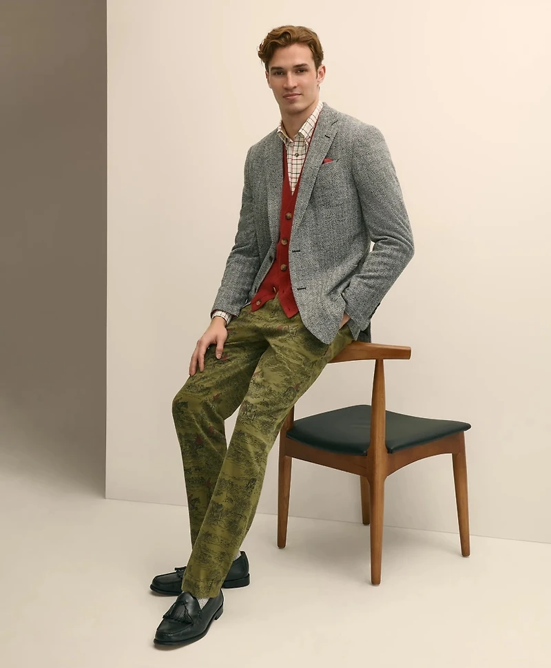 Classic Fit Herringbone Knit Sport Coat Wool-Cotton
