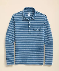 Cotton Stripe Indigo Wash Long-Sleeve Polo Shirt