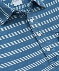 Cotton Stripe Indigo Wash Long-Sleeve Polo Shirt