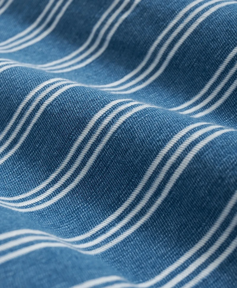 Cotton Stripe Indigo Wash Long-Sleeve Polo Shirt