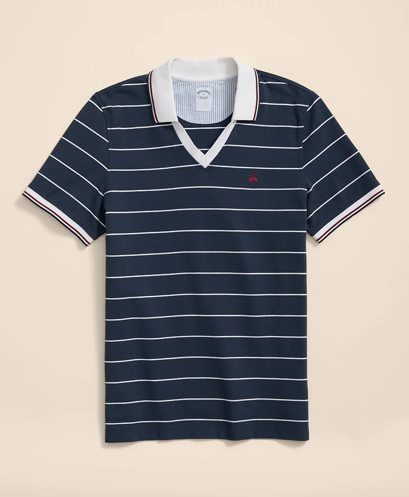 Supima<sup>®</sup> Cotton Johnny Collar Soccer Stripe Polo Shirt