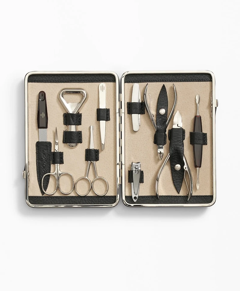 Stainless Steel Manicure Set With Calfskin Case