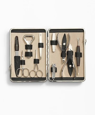 Stainless Steel Manicure Set With Calfskin Case
