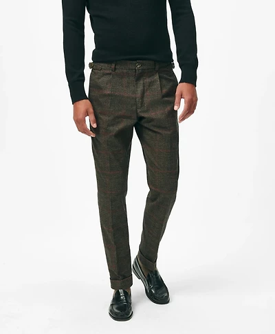 Pleated Side-Tab Pants Check Cotton Blend