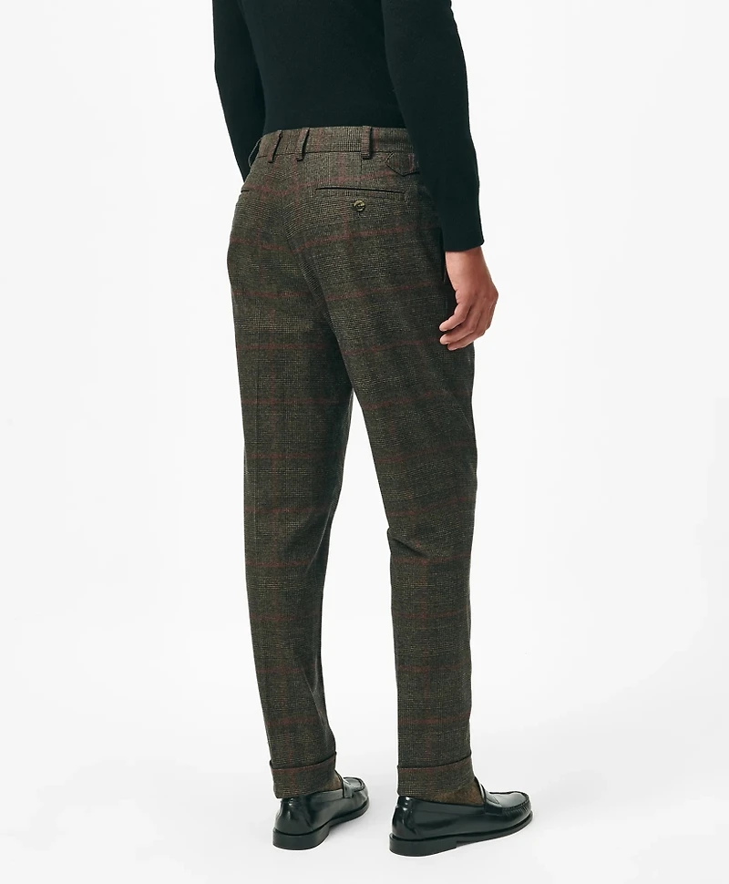 Pleated Side-Tab Pants Check Cotton Blend