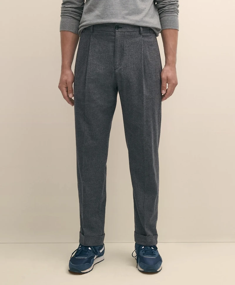 Cotton Pleated Side-Tab Checked Chino