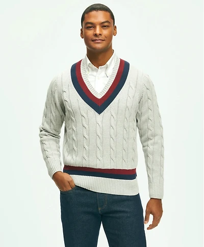 Vintage-Inspired Tennis V-Neck Sweater Supima<sup>®</sup> Cotton