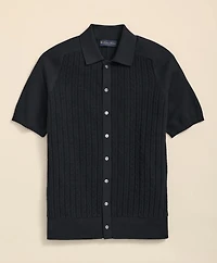 Cotton Cable-Knit Short-Sleeve Polo Sweater