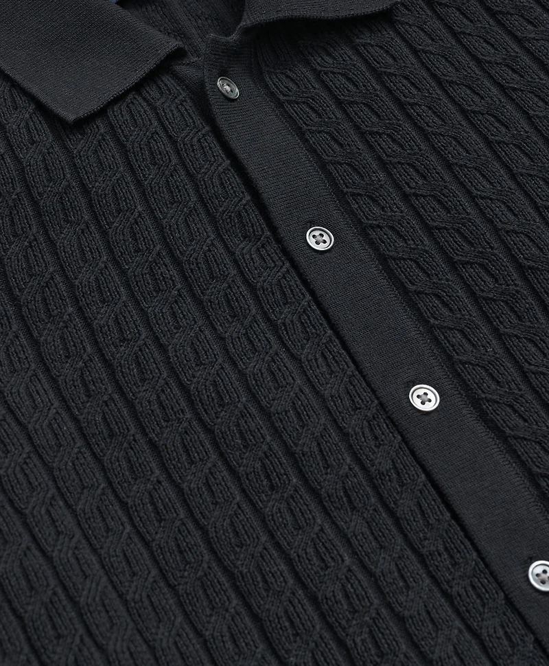 Cotton Cable-Knit Short-Sleeve Polo Sweater
