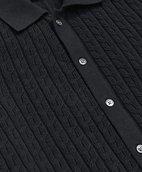 Cotton Cable-Knit Short-Sleeve Polo Sweater