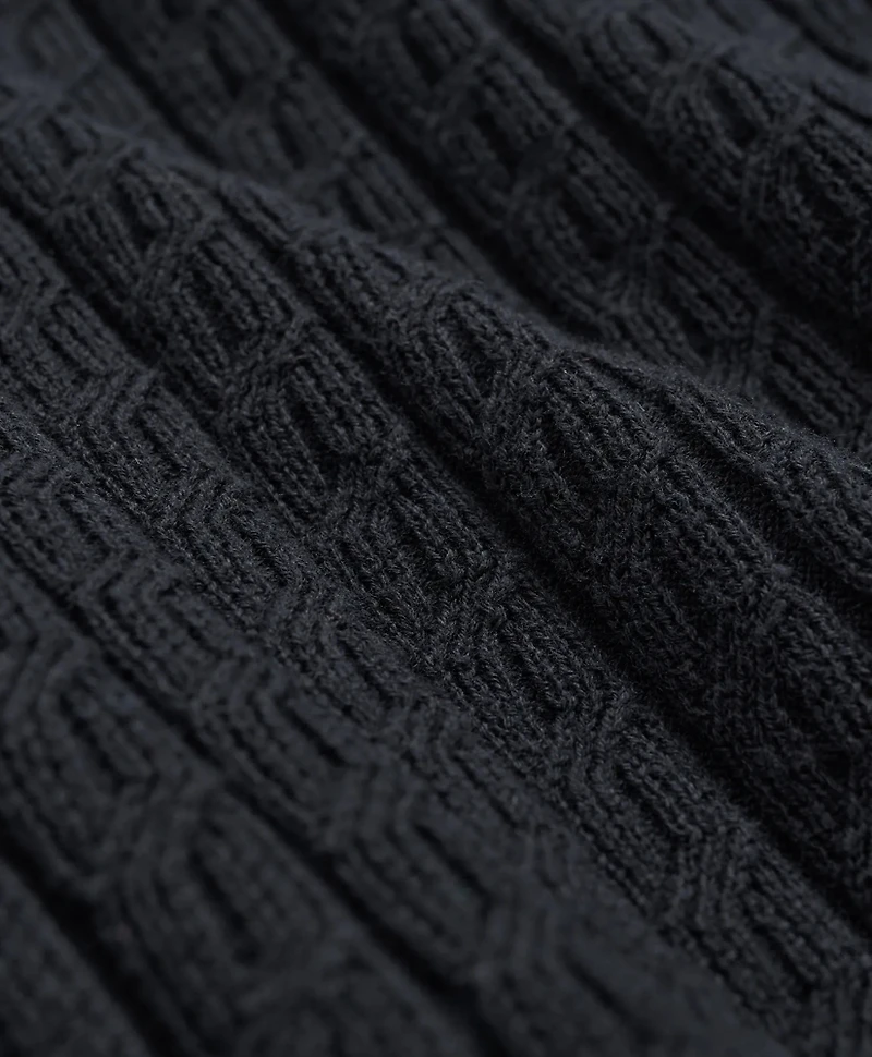 Cotton Cable-Knit Short-Sleeve Polo Sweater