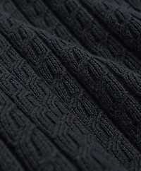 Cotton Cable-Knit Short-Sleeve Polo Sweater