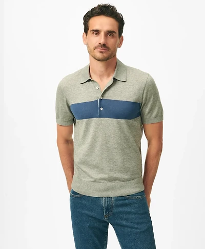 Luxe Short Sleeve Polo Sweater Striped Cotton-Cashmere