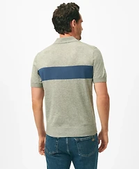Luxe Short Sleeve Polo Sweater Striped Cotton-Cashmere