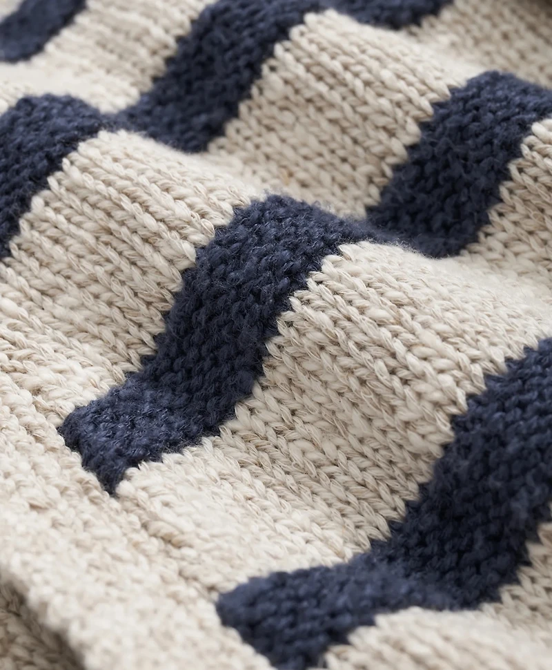 Cotton-Linen Mariner Stripe Mock Neck Cardigan
