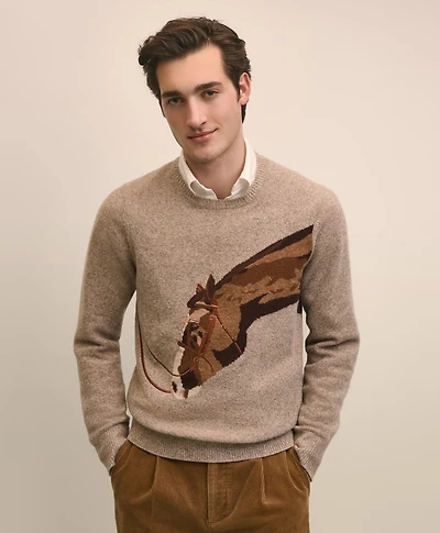 Merino Wool Intarsia Horse Motif Sweater