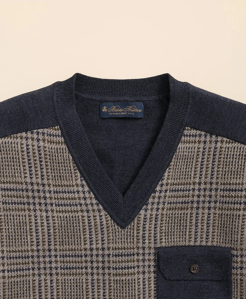 Merino Wool Glen Plaid Contrast Sweater