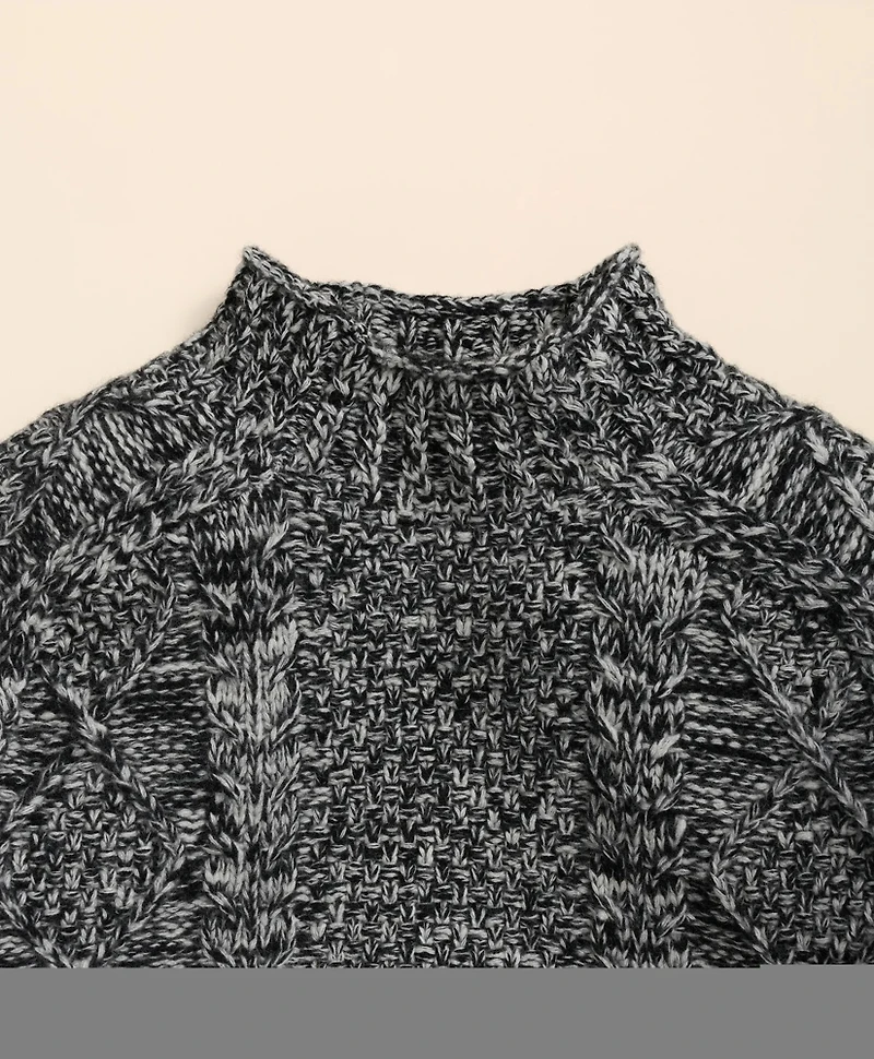 Merino Wool Aran Marled Mock Neck Sweater